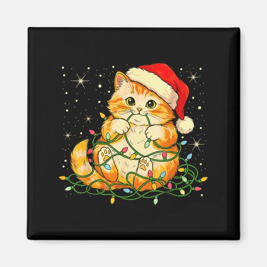 Cat Christmas Lights Santa Hat Xmas Cats Lover Pet Magnet (Vorne)