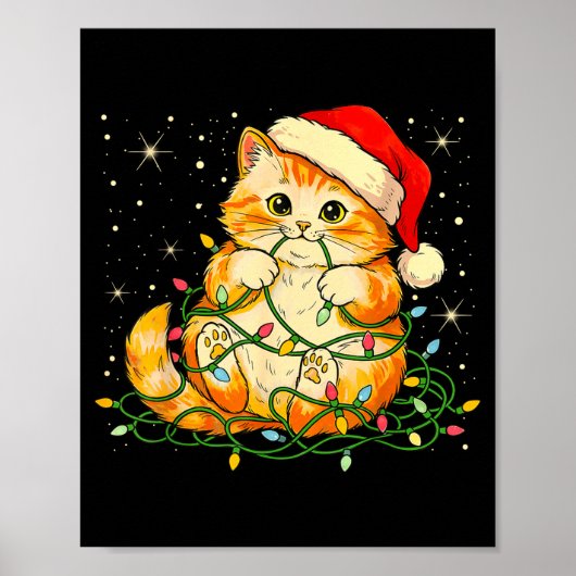 Cat Christmas Lights Santa Hat Xmas Cats Lover Pet Poster (Vorne)