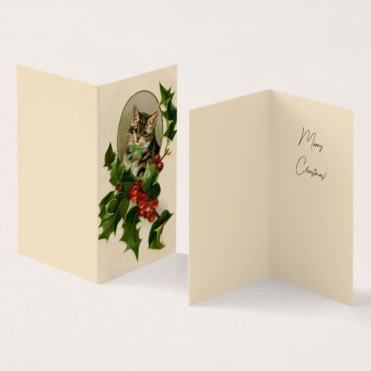 Cat Christmas Merry Holly Kitten Antique Art (Innenseite und Außenseite)