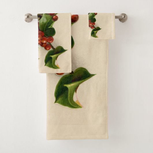 Cat Christmas Merry Holly Kitten Antique Art Badhandtuch Set (Insitu)