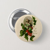 Cat Christmas Merry Holly Kitten Antique Art Button (Vorne & Hinten)