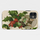 Cat Christmas Merry Holly Kitten Antique Art Case-Mate iPhone Hülle (Rückseite (Horizontal))