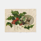 Cat Christmas Merry Holly Kitten Antique Art Fleecedecke (Vorderseite (Horizontal))