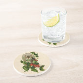 Cat Christmas Merry Holly Kitten Antique Art Getränkeuntersetzer (Seite)