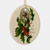 Cat Christmas Merry Holly Kitten Antique Art Keramik Ornament (Rechts)