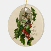 Cat Christmas Merry Holly Kitten Antique Art Keramik Ornament (Links)
