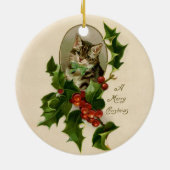 Cat Christmas Merry Holly Kitten Antique Art Keramik Ornament (Hinten)
