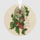 Cat Christmas Merry Holly Kitten Antique Art Ornament (Rückseite)