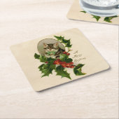 Cat Christmas Merry Holly Kitten Antique Art Rechteckiger Pappuntersetzer (angewinkelt)