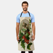 Cat Christmas Merry Holly Kitten Antique Art Schürze (Getragen)