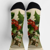 Cat Christmas Merry Holly Kitten Antique Art Socken (Oben)
