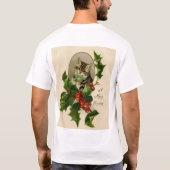 Cat Christmas Merry Holly Kitten Antique Art T-Shirt (Rückseite)