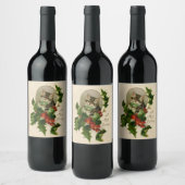 Cat Christmas Merry Holly Kitten Antique Art Weinetikett (Flaschen)