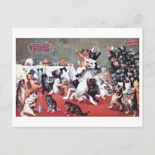 Cat Christmas Party mit Kittens, Louis Wain Postc Postkarte (Vorderseite)
