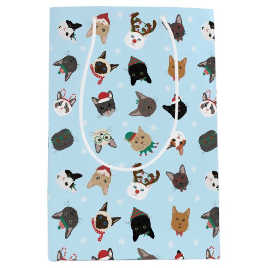 Cat Christmas Pattern Mittlere Geschenktüte (Vorderseite)