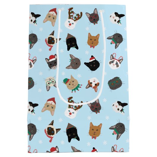 Cat Christmas Pattern Mittlere Geschenktüte (Rückseite)