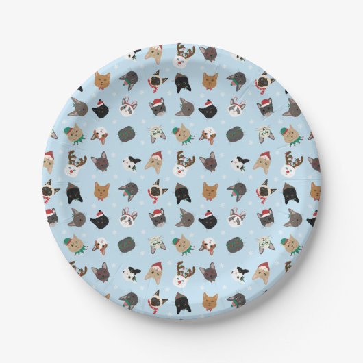 Cat Christmas Pattern Pappteller (Vorderseite)