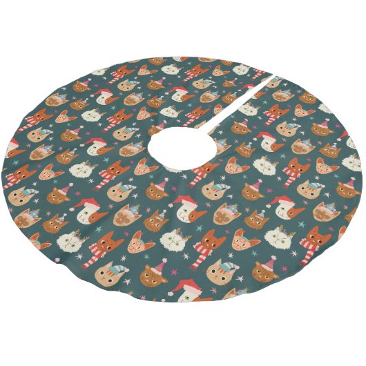 Cat Christmas Pattern Polyester Weihnachtsbaumdecke (Schrägansicht)