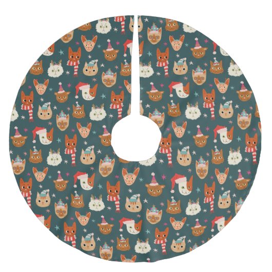 Cat Christmas Pattern Polyester Weihnachtsbaumdecke (Vorderseite)