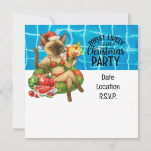 Cat Christmas Pool Party Einladung Card