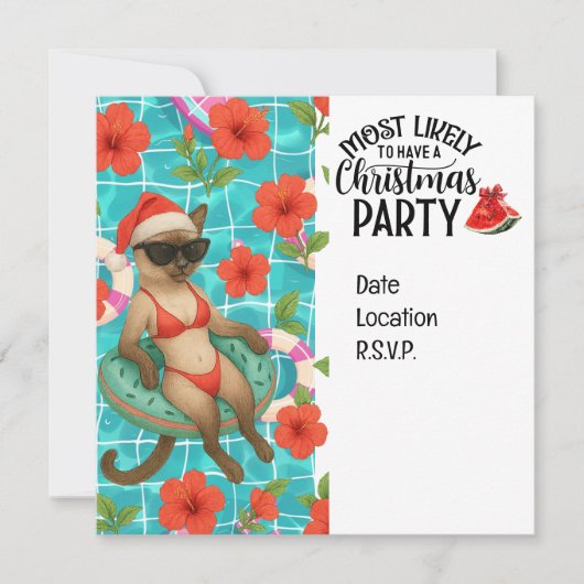 Cat Christmas Pool Party for Christmas in July Einladung (Vorderseite)