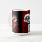 Cat Christmas Santa Maureen Girard Blue Eyes Kaffeetasse (Vorderseite Links)