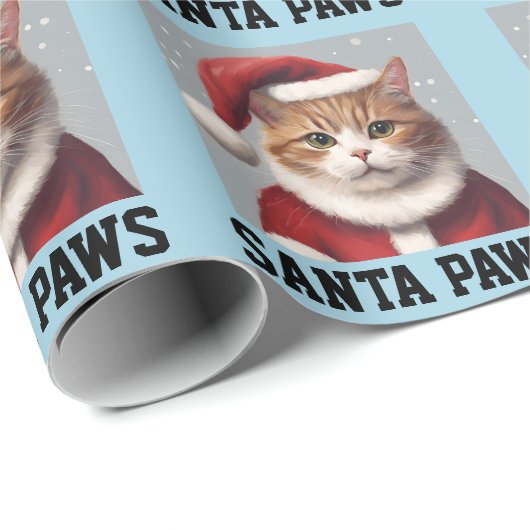 CAT CHRISTMAS, SANTA PAWS FUNNY GESCHENKPAPIER (Rolleneckpunkt)