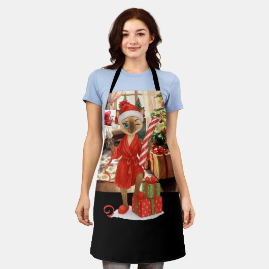 Cat Christmas Siamese Katze Schürze (Getragen)