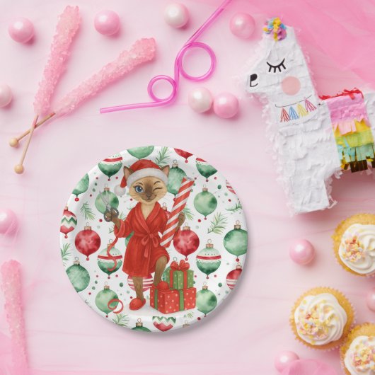 Cat Christmas themed for Siamese Cat Lovers Pappteller (Party)