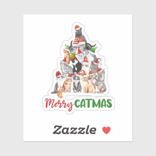 Cat Christmas Tree Cat Lover Weihnachtsfeiertag Aufkleber (Blatt)