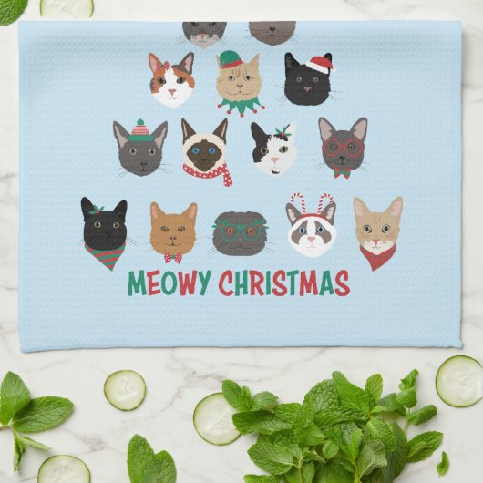 Cat Christmas Tree Geschirrtuch (Gefaltet)