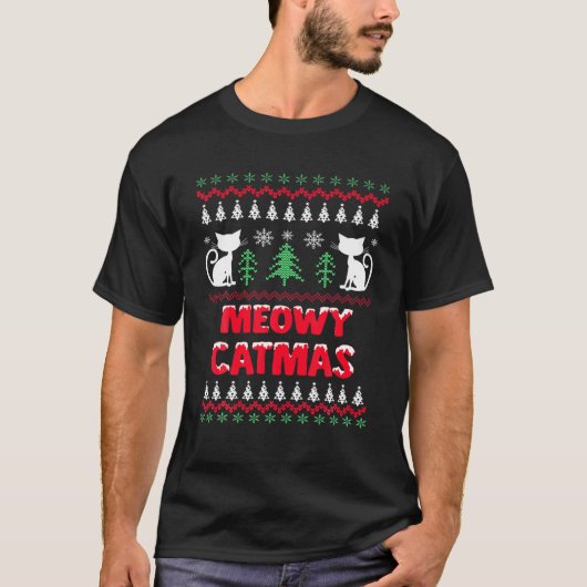 Cat Christmas Tree Meowy Catmas Xmas T-Shirt (Vorderseite)