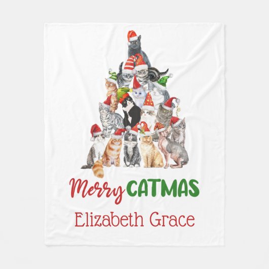 Cat Christmas Tree Merry Catmus Cat Lovers Geschen Fleecedecke (Vorderseite)
