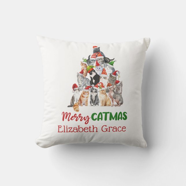 Cat Christmas Tree Merry Catmus Cat Lovers Geschen Kissen (Vorderseite)