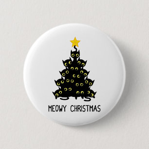 Cat Christmas Tree Niedlich Black Kitten Lover Meo Button