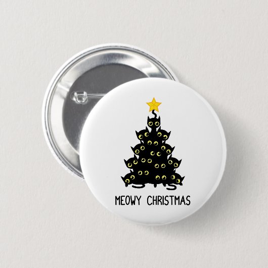 Cat Christmas Tree Niedlich Black Kitten Lover Meo Button (Vorne & Hinten)