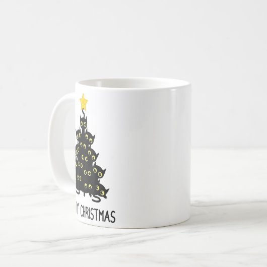 Cat Christmas Tree Niedlich Black Kitten Lover Meo Kaffeetasse (Vorderseite Links)