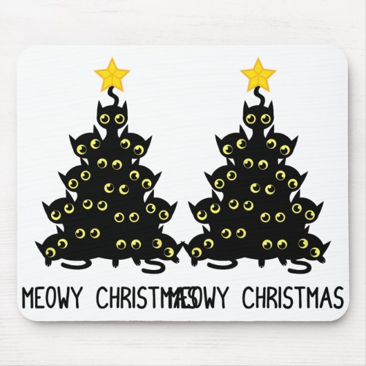 Cat Christmas Tree Niedlich Black Kitten Lover Meo Mousepad (Vorne)