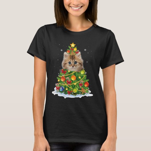 Cat Christmas Tree Ornaments Decor Pajamas Family T-Shirt (Vorderseite)