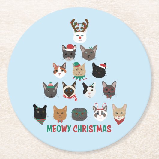 Cat Christmas Tree Runder Pappuntersetzer (Vorderseite)