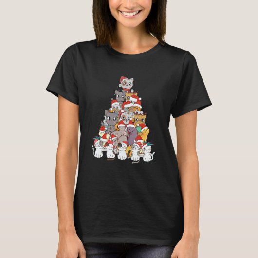 Cat Christmas Tree Xmas  Meowy Catmas Santa T-Shirt (Vorderseite)