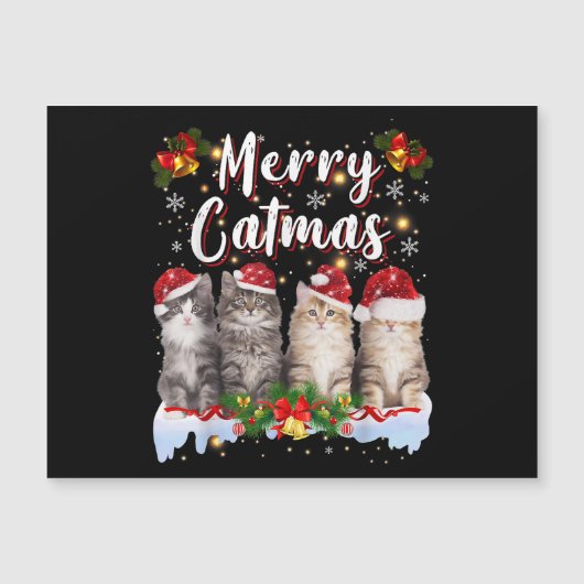 Cat Christmas Weihnachtsmannmütze Funny Merry Catm Magnetkarte (Vorderseite)