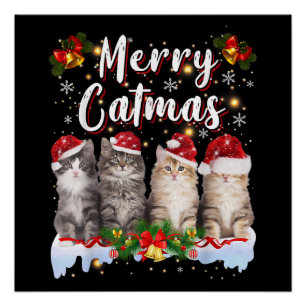 Cat Christmas Weihnachtsmannmütze Funny Merry Catm Poster
