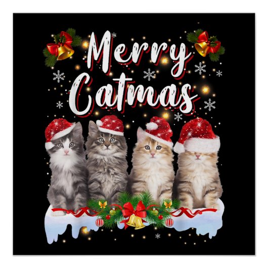 Cat Christmas Weihnachtsmannmütze Funny Merry Catm Poster (Vorderseite)