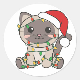 Cat Christmas Winter Animals Cats Classic Round St Runder Aufkleber