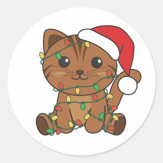 Cat Christmas Winter Animals Cats Classic Round St Runder Aufkleber (Vorderseite)