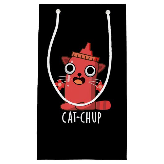 Cat chup Funny Ketchup Pun Dark BG Kleine Geschenktüte (Vorderseite)