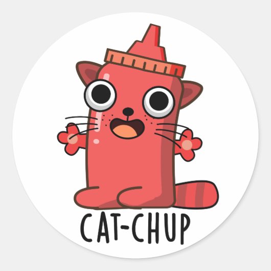 Cat chup Funny Ketchup Pun Runder Aufkleber (Vorderseite)