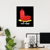 Cat chup Funny Red Ketchup Cat Pun Dark BG Poster (Heimbüro)
