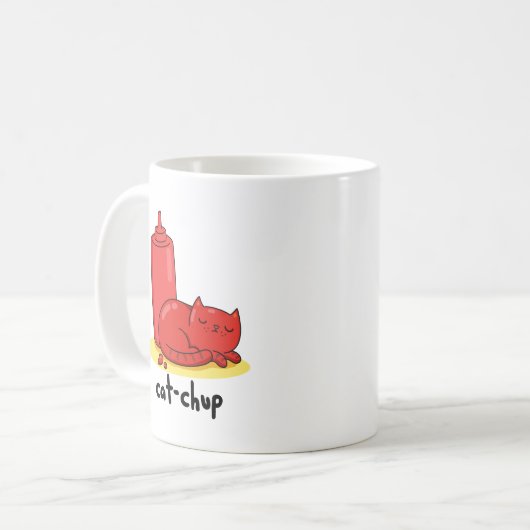 Cat chup Funny Red Ketchup Cat Pun Kaffeetasse (Vorderseite Links)